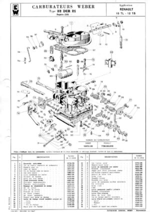 WEBER CARBURETTOR 32 DIR 21 RENAULT 15 TL-12 TS diagram