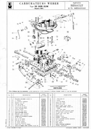 WEBER CARBURETTOR 32 DIR 21M RENAULT 15 TL METROPOLE diagram