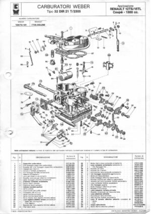 WEBER CARBURETTOR 32 DIR 21 T/2305 RENAULT 12TS/15TL COUPE 1300 CC diagram