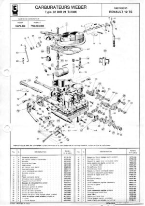 WEBER CARBURETTOR 32 DIR 21 T/2306 RENAULT 12 TS diagram