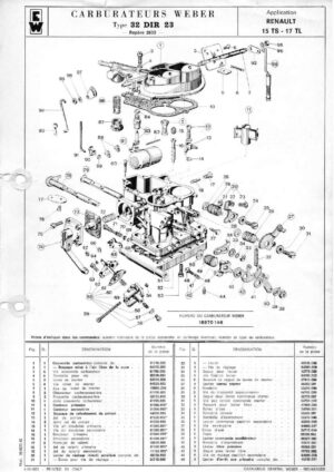 WEBER CARBURETTOR 32 DIR 23 RENAULT 15 TS/17 TL diagram