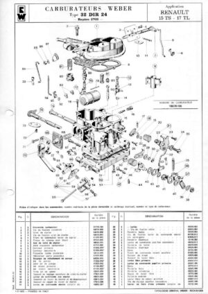 WEBER CARBURETTOR 32 DIR 24 RENAULT 15 TS/17 TL diagram