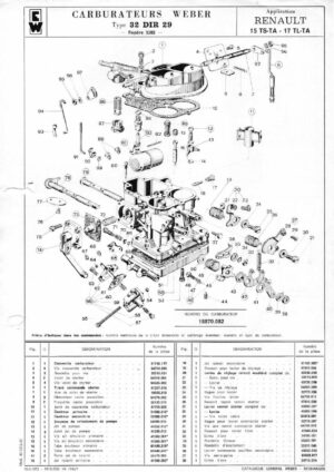WEBER CARBURETTOR 32 DIR 29 RENAULT 15 TS-TA/17 TL-TA diagram
