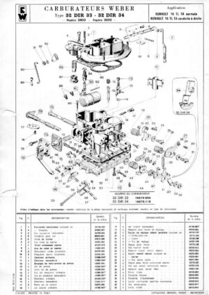 WEBER CARBURETTOR 32 DIR 33/34 RENAULT 16 TL TA diagram