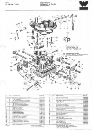 WEBER CARBURETTOR 32 DIR 34 T/3901 RENAULT 16 TL CA diagram