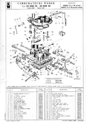 WEBER CARBURETTOR 32 DIR 35/36 RENAULT 16 TL TM diagram