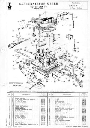 WEBER CARBURETTOR 32 DIR 38 RENAULT 12 TA USA diagram