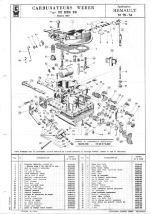 WEBER CARBURETTOR 32 DIR 39 RENAULT 12 TS-TA diagram
