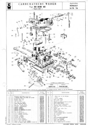 WEBER CARBURETTOR 32 DIR 42 RENAULT TS TA diagram