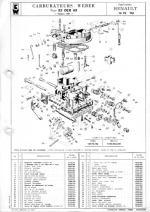 WEBER CARBURETTOR 32 DIR 43 RENAULT TS TM diagram