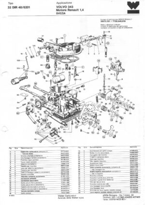 WEBER CARBURETTOR 32 DIR 48/6201 VOLVO 343 MOTORE RENAULT 1400 CC SWEDEN diagram