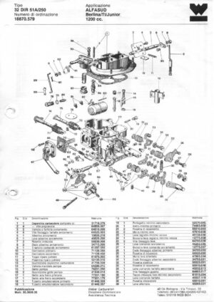 WEBER CARBURETTOR 32 DIR 51A/250 ALFASUD BERLINA/TI/JUNIOR 1200 CC diagram
