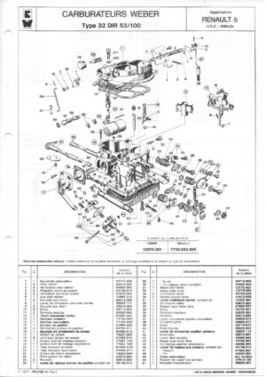 WEBER CARBURETTOR 32 DIR 53/100 RENAULT 5 USA ALTITUDE diagram
