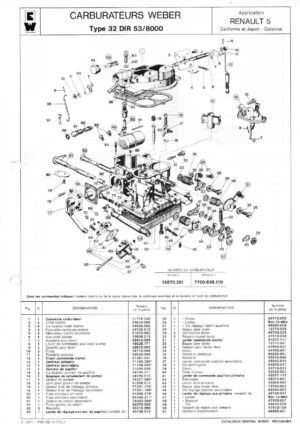 WEBER CARBURETTOR 32 DIR 53/8000 RENAULT 5 diagram