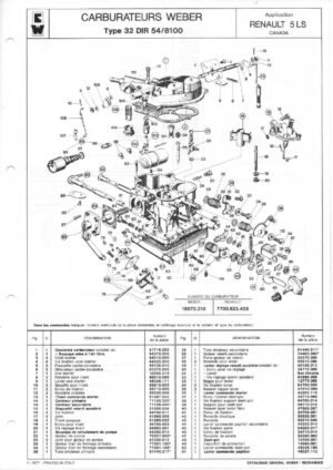 WEBER CARBURETTOR 32 DIR 54/8100 RENAULT 5 LS CANADA diagram