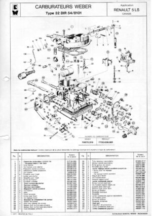 WEBER CARBURETTOR 32 DIR 54/8101 RENAULT 5 LS CANADA diagram