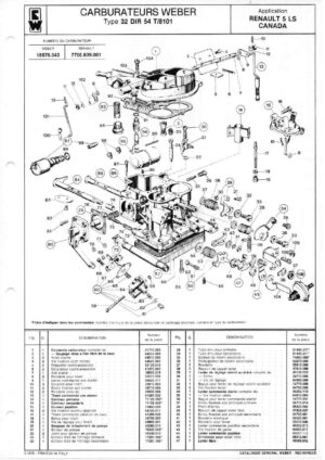 WEBER CARBURETTOR 32 DIR 54 T/8101 RENAULT 5 LS CANADA diagram