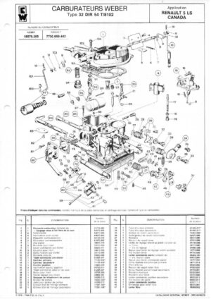 WEBER CARBURETTOR 32 DIR 54 T/8102 RENAULT 5 LS CANADA diagram