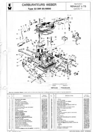 WEBER CARBURETTOR 32 DIR 55/8900 RENAULT 5 TS CALIFORNIA '77 diagram