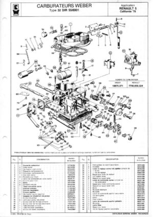 WEBER CARBURETTOR 32 DIR 55/8901 RENAULT 5 CALIFORNIA '78 diagram