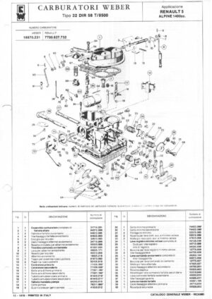 WEBER CARBURETTOR 32 DIR 58 T/8500 RENAULT 5 ALPINE 1400 CC diagram
