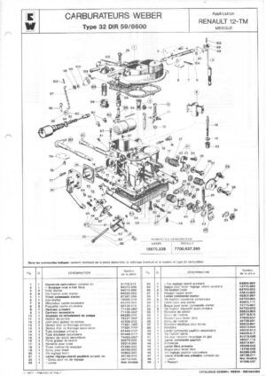 WEBER CARBURETTOR 32 DIR 59/8600 RENAULT 12-TM MEXICO diagram