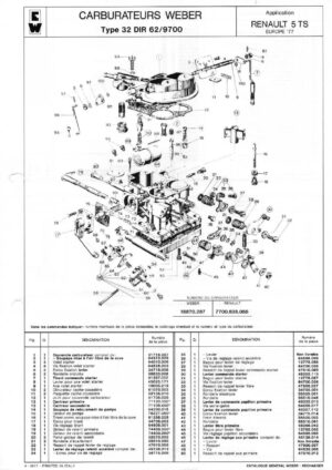 WEBER CARBURETTOR 32 DIR 62/9700 RENAULT 5 TS EUROPE '77 diagram