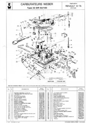WEBER CARBURETTOR 32 DIR 63/100 RENAULT 12 TA MEXICO diagram