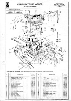 WEBER CARBURETTOR 32 DIR 64/100 RENAULT 15 TL 1300 CC diagram