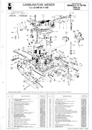 WEBER CARBURETTOR 32 DIR 65 T/100 RENAULT TS/TM 1400 CC CANADA diagram