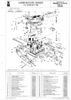 WEBER CARBURETTOR 32 DIR 66 T/100 RENAULT 12 TS-TA CANADA 1400 CC diagram