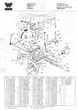 WEBER CARBURETTOR 32 DIR 67/102 RENAULT 5 CANADA 1400 CC diagram