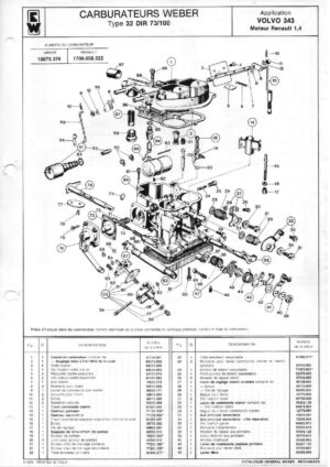 WEBER CARBURETTOR 32 DIR 73/100 VOLVO 343 RENAULT 1400 CC diagram