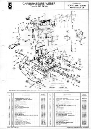 WEBER CARBURETTOR 32 DIR 74/100 VOLVO 343 SWEDEN RENAULT 1400 CC diagram