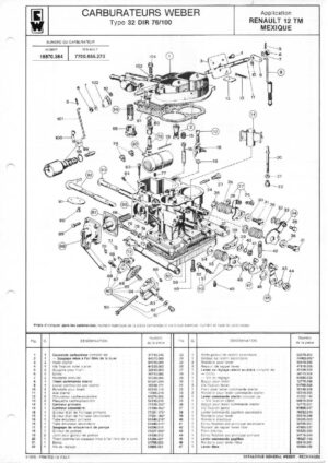 WEBER CARBURETTOR 32 DIR 76/100 RENAULT 12 TM MEXICO diagram