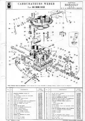 WEBER CARBURETTOR 32 DIR 8/10 RENAULT 16 TA diagram