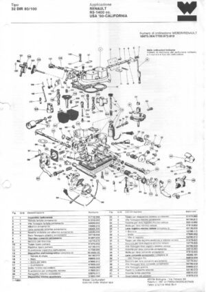 WEBER CARBURETTOR 32 DIR 80/100 RENAULT R5 1400 CC USA '80 diagram