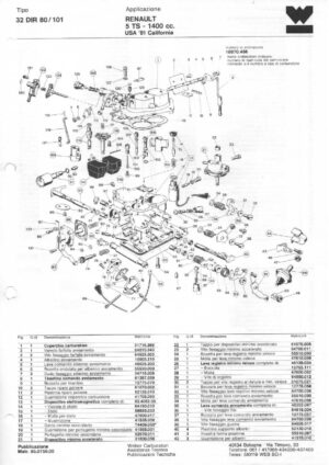 WEBER CARBURETTOR 32 DIR 80/101 RENAULT 5 TS 1400 CC USA '81 diagram