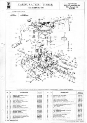 WEBER CARBURETTOR 32 DIR 83/100 VOLVO 343 TM/TA RENAULT 1400 CC EUROPE diagram