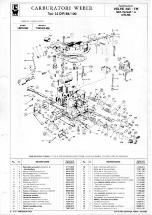 WEBER CARBURETTOR 32 DIR 85/100 VOLVO 343 TM RENAULT 1400 CC SWEDEN diagram