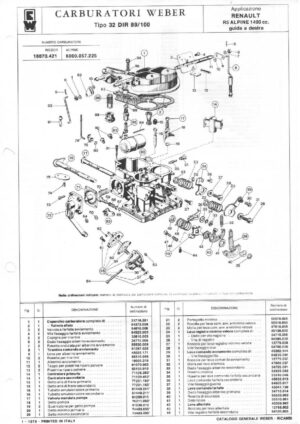 WEBER CARBURETTOR 32 DIR 89/100 RENAULT R5 ALPINE 1400 CC diagram