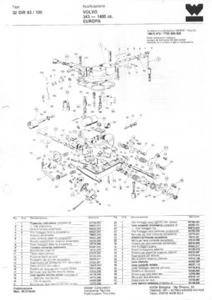 WEBER CARBURETTOR 32 DIR 93/100 VOLVO 343 1400 CC EUROPE diagram