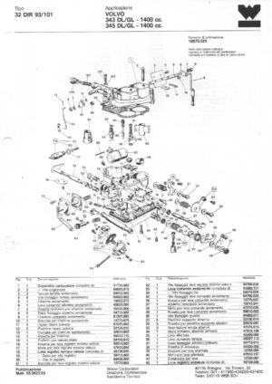 WEBER CARBURETTOR 32 DIR 93/101 VOLVO 343/345 DL/GL 1400 CC diagram