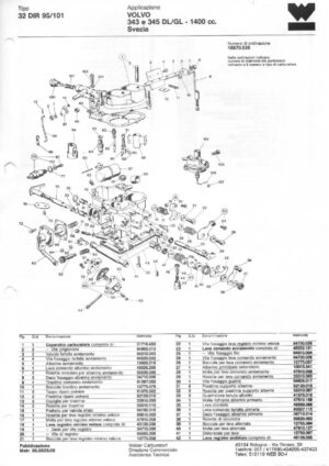 WEBER CARBURETTOR 32 DIR 95/101 VOLVO 343/345 DL/GL 1400 CC SWEDEN diagram