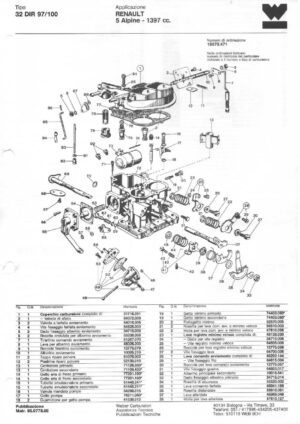 WEBER CARBURETTOR 32 DIR 97/100 RENAULT 5 ALPINE 1397 CC diagram