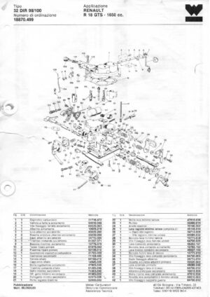 WEBER CARBURETTOR 32 DIR 98/100 RENAULT R 18 GTS 1650 CC diagram