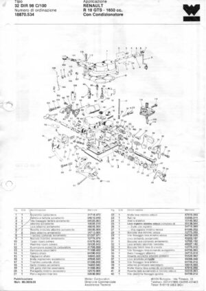 WEBER CARBURETTOR 32 DIR 98 C/100 RENAULT R 18 GTS 1650 CC diagram