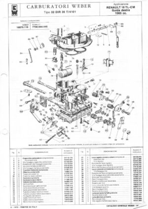 WEBER CARBURETTOR 32 DIR 36 T/4101 RENAULT 16 TL-CM 1565 CC diagram