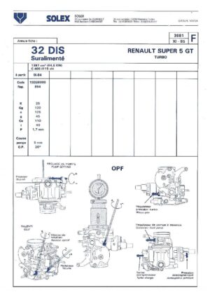 WEBER CARBURETTOR 32 DIS SUPERCHARGED RENAULT SUPER 5 GT TURBO diagram