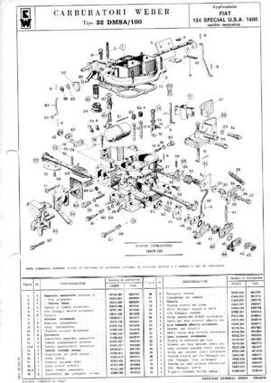 WEBER CARBURETTOR 32 DMSA/100 FIAT SPECIAL USA MT 1600 CC diagram